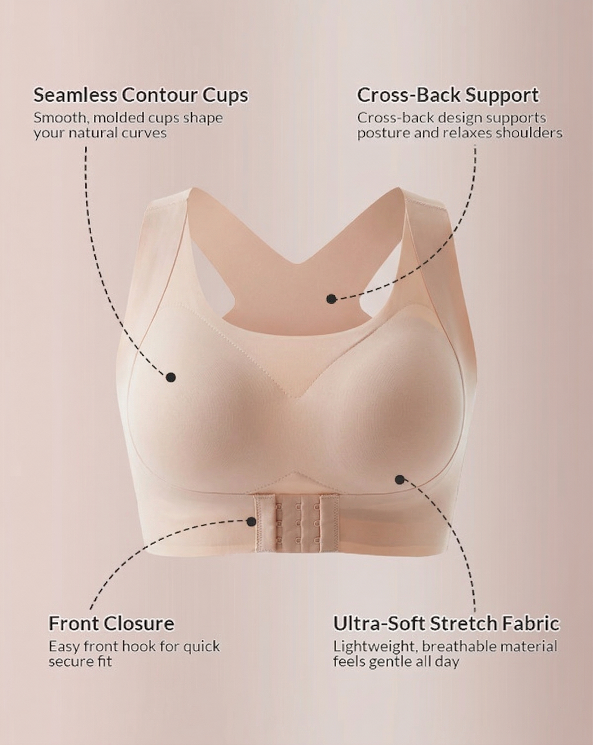 🔥LAST DAY PROMOTION - 50% OFF Front Closure Cross-Back Wireless Posture Bra