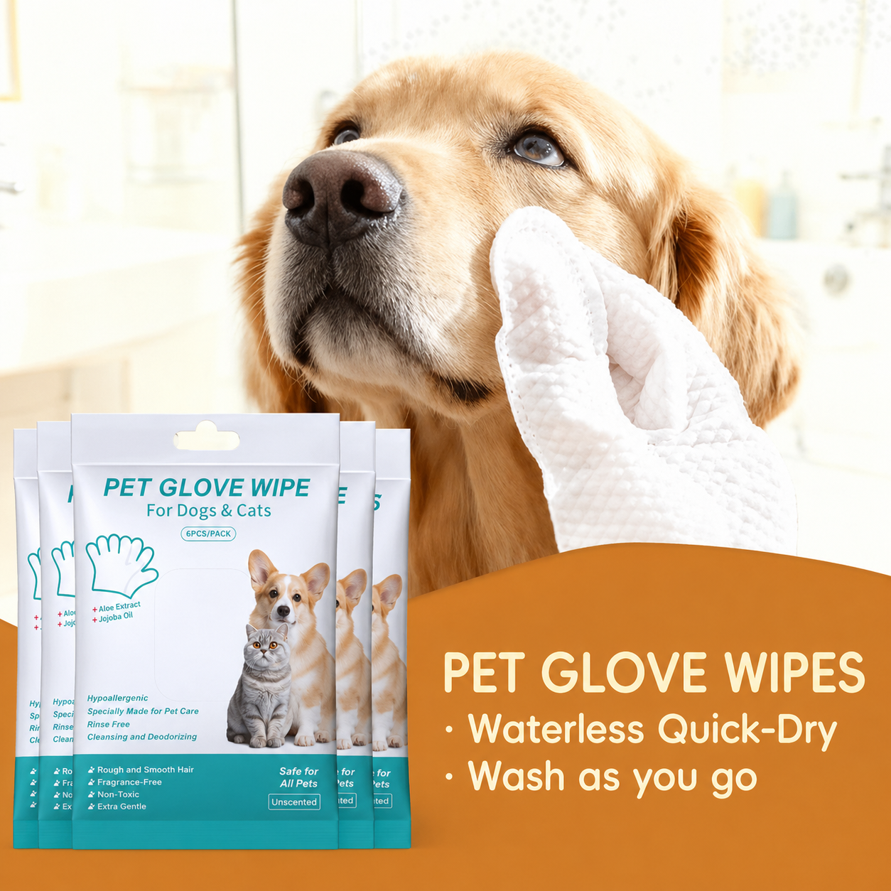 Skavix™ Rinse-Free Dog Shampoo Mitts –Pet Bath Glove Wipe
