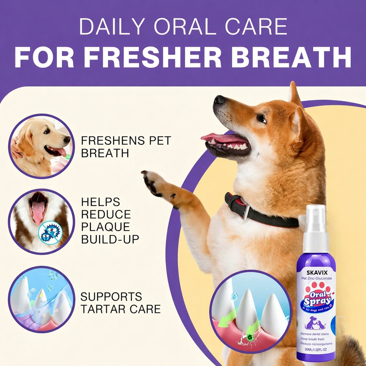 SKAVIX™ Advanced Pet Oral Spray | Fresher Breath, Plaque Biofilm & Gum Care — No Brushing